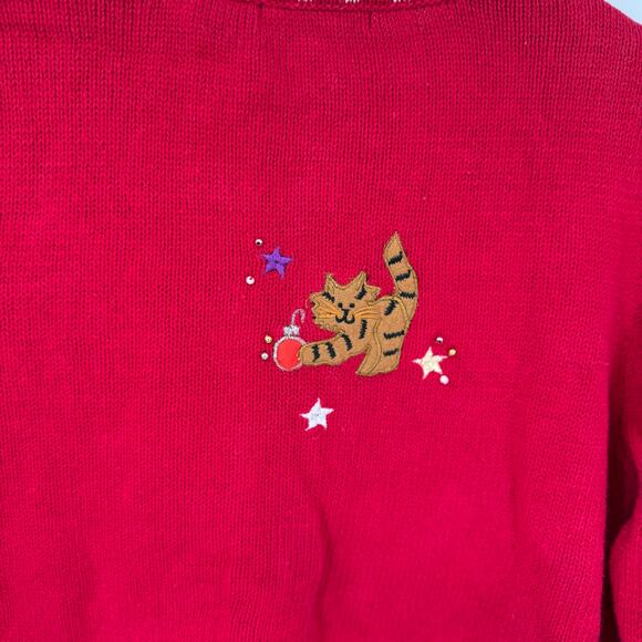 Reference Point Vintage Christmas Santa Cat Cardigan Sweater Size medium - Picture 7 of 8